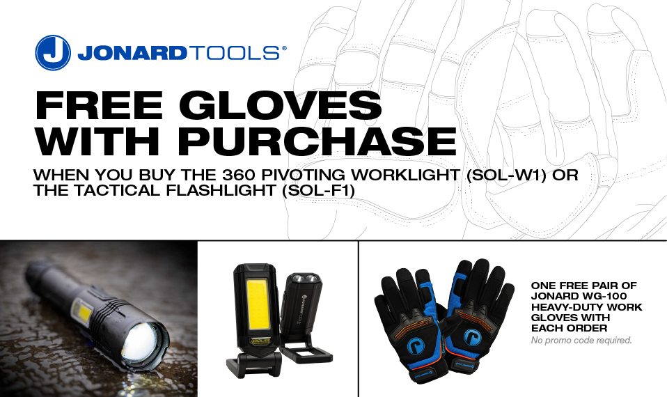 Get a free pair of gloves with the purchase of select Jonard lighting solutions at Columbia Safety and Supply