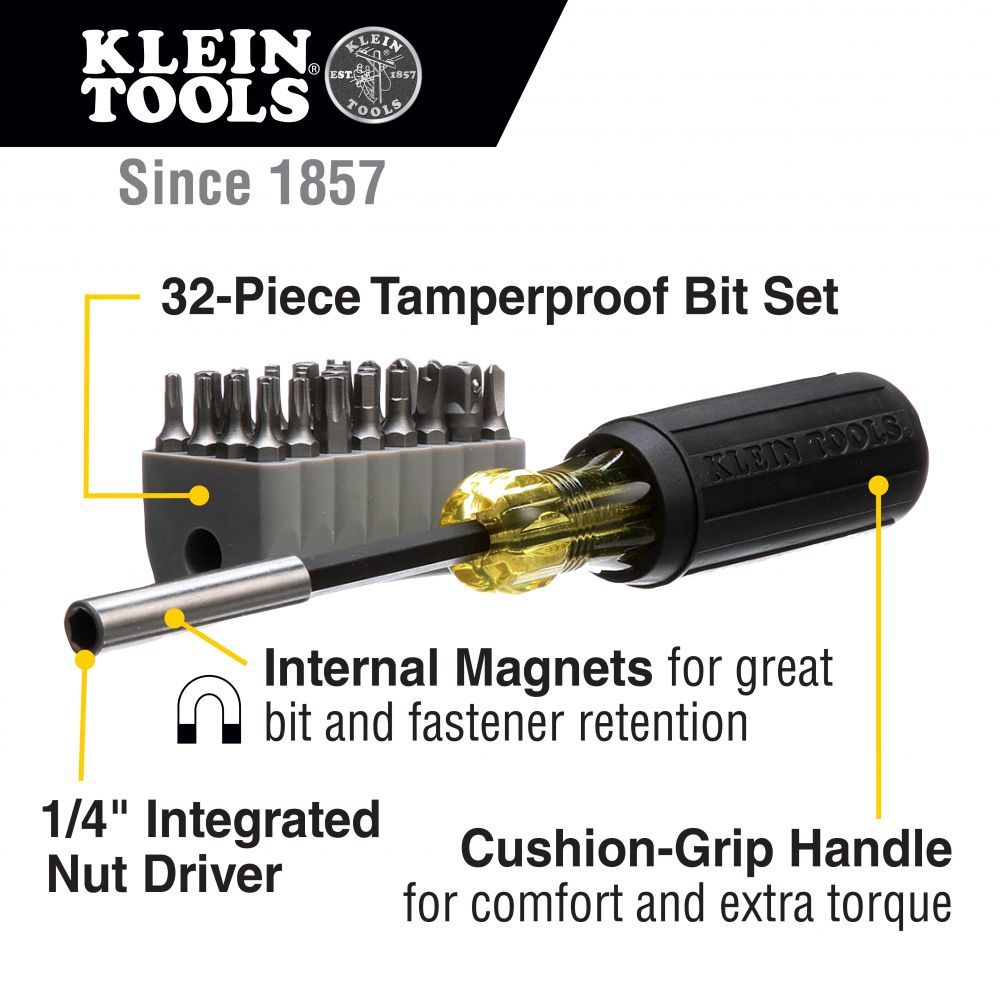 Klein Tools Magnetic Screwdriver with 32 Piece Tamperproof Bit Set from Columbia Safety