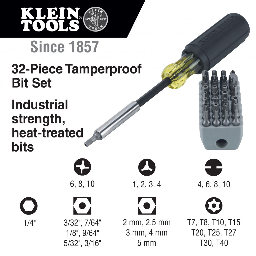 Klein Tools Magnetic Screwdriver with 32 Piece Tamperproof Bit Set from Columbia Safety