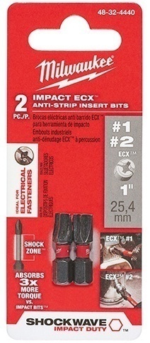 Milwaukee SHOCKWAVE #1 #2 ECX Insert Bit (2 Pack) from Columbia Safety