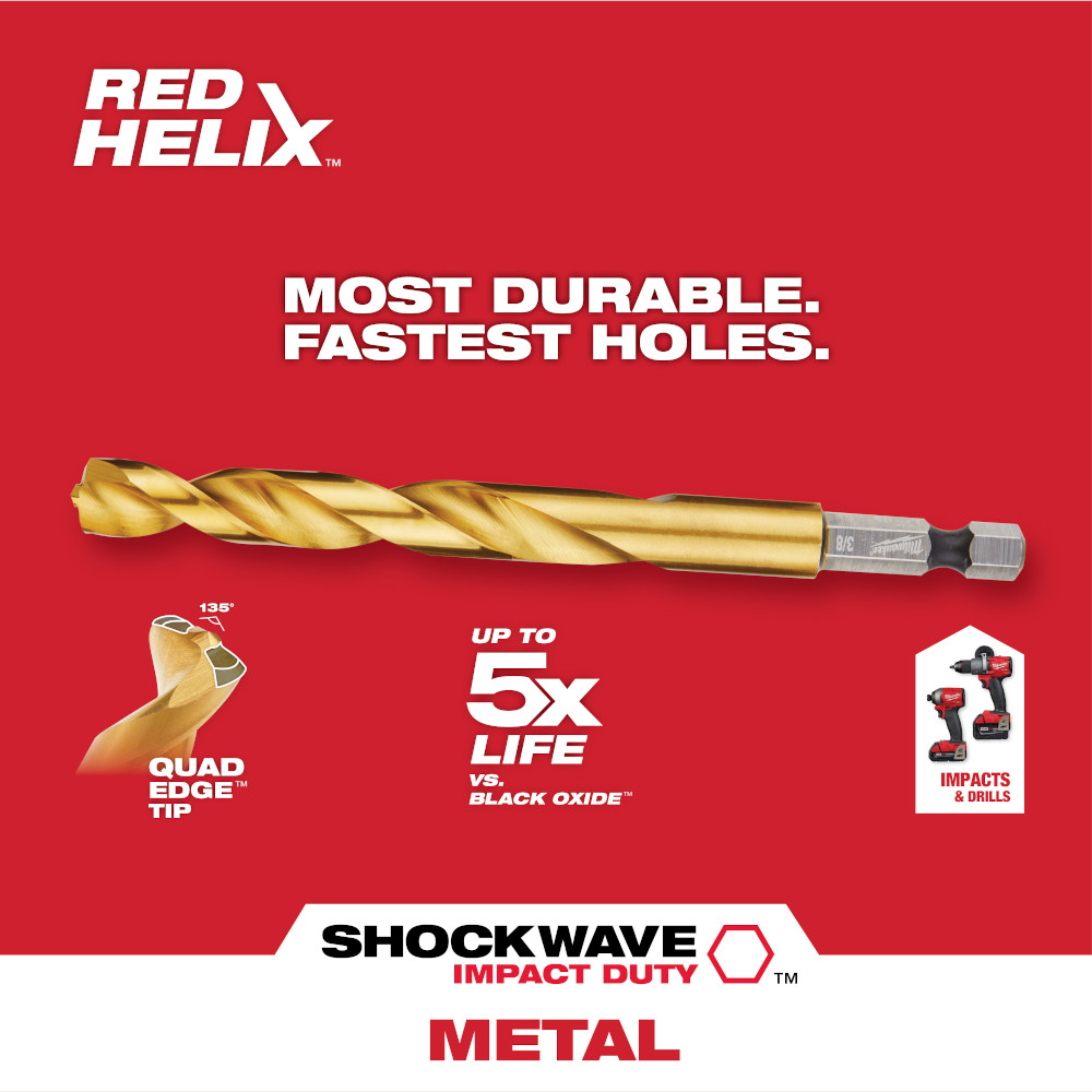 Milwaukee 5/32 inch SHOCKWAVE RED HELIX Hex Drill Bit from Columbia Safety