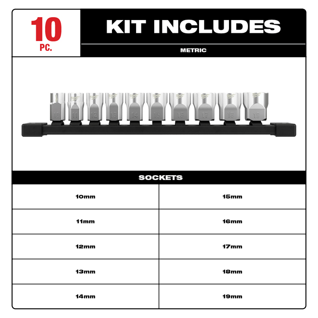 Milwaukee 10 Piece Socket Set from Columbia Safety