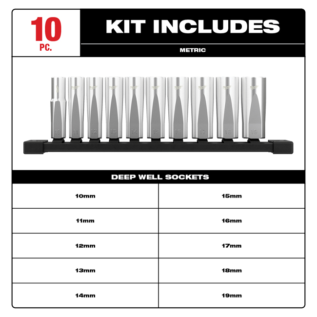 Milwaukee 10 Piece Socket Set from Columbia Safety