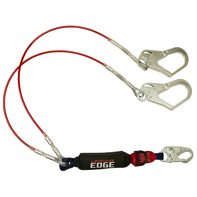 FallTech Leading Edge Twin Leg Lanyard with Rebar Hooks and D-Ring from Columbia Safety