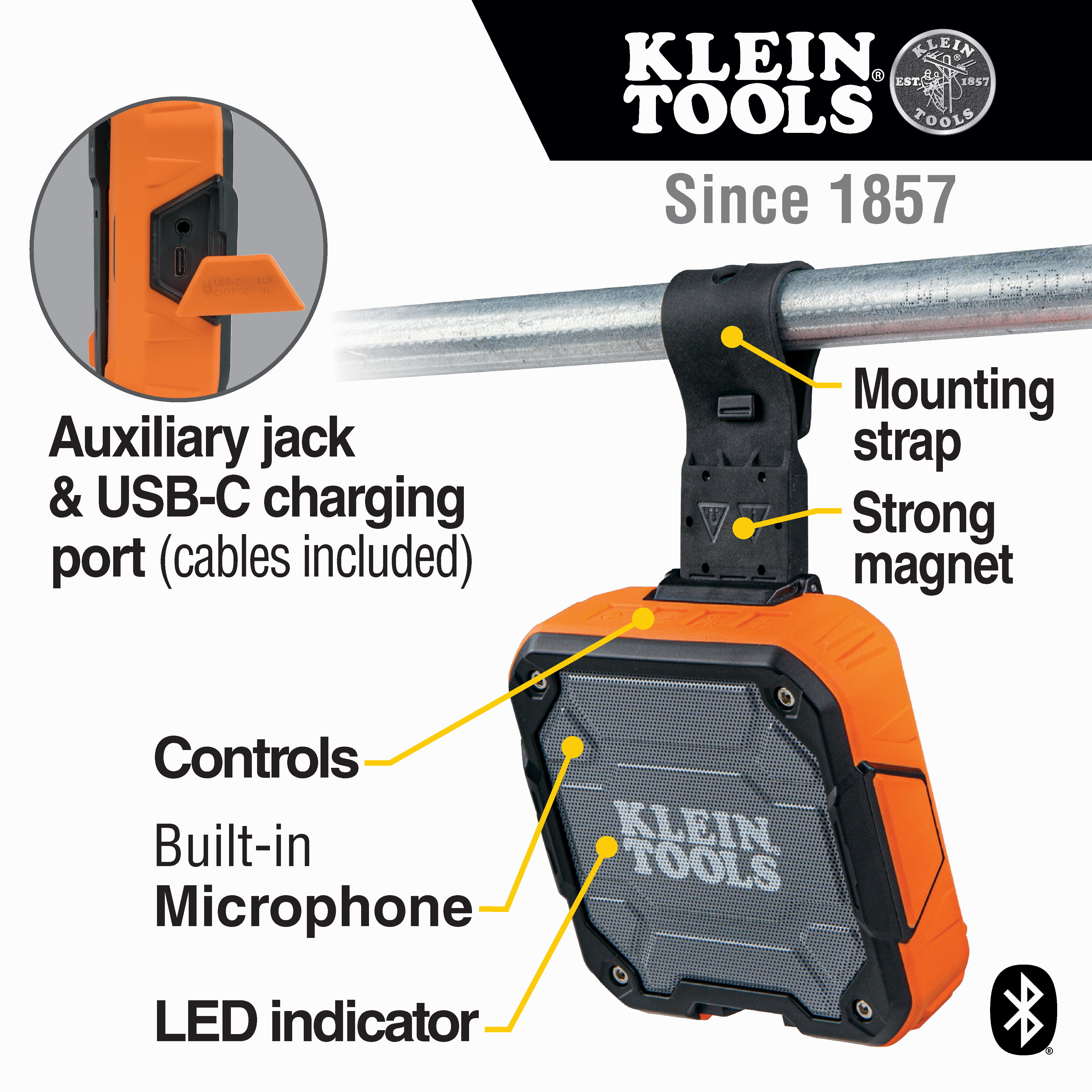 Klein Tools Bluetooth Speaker with Magnetic Strap from Columbia Safety