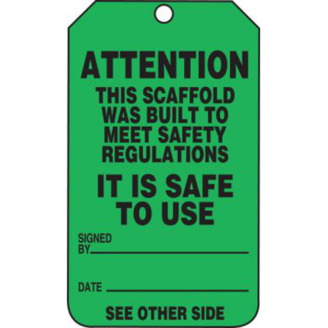 Accuform Scaffold Status Safety Tag: Attention- This Scaffold Was Built To Meet Safety Regulations (5 Pack) from Columbia Safety