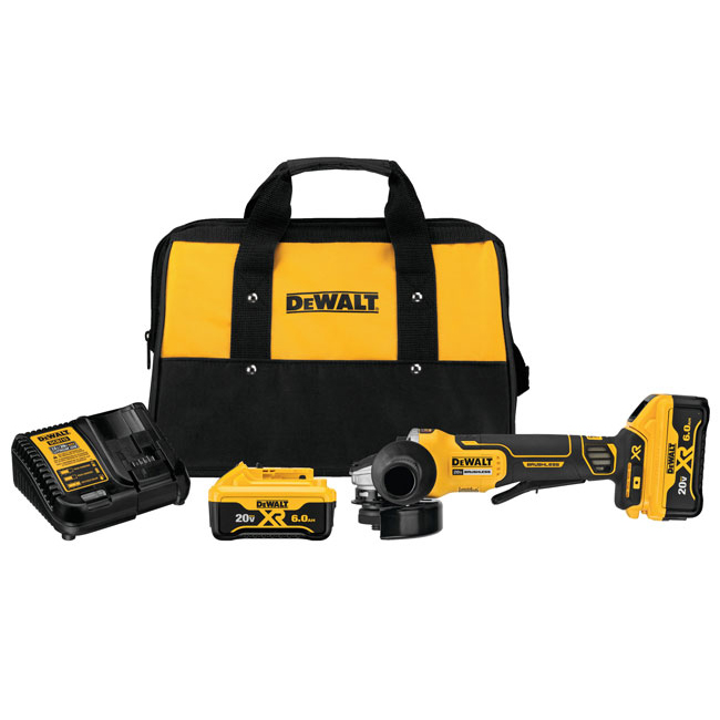 DeWALT 20V MAX XR 4.5 Inch Paddle Switch Small Angle Grinder Kit with Kickback Brake from Columbia Safety