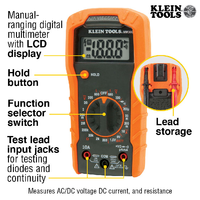 Klein Tools MM300 Manual-Ranging Digital Multimeter - 600V from Columbia Safety