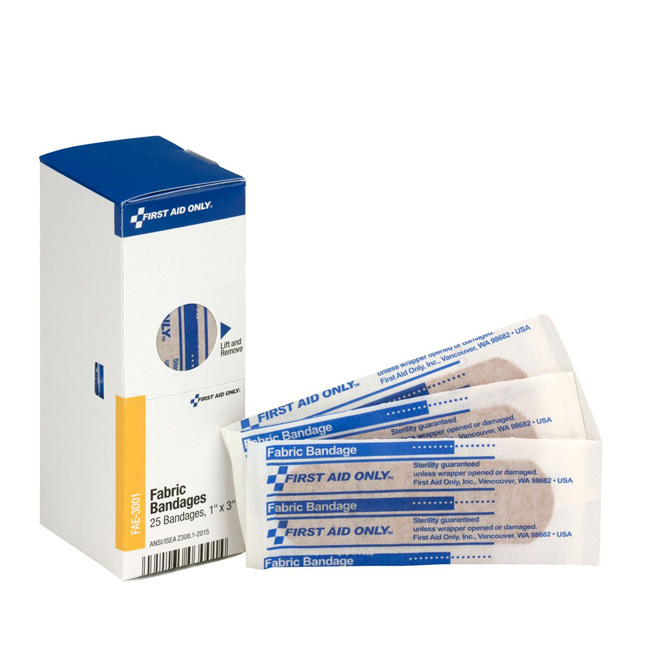 First aid Only SmartCompliance Refill 1 Inch X 3 Inch Adhesive Fabric Bandages, 25 Per Box from Columbia Safety