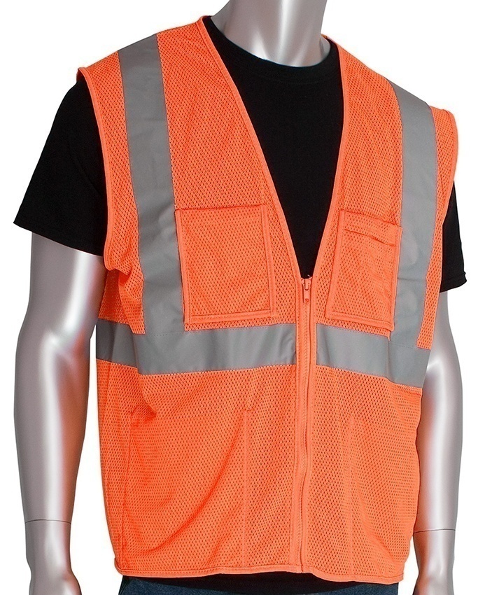 PIP ANSI Class 2 Type R 4 Pocket Hi-Vis Orange Mesh Vest from Columbia Safety