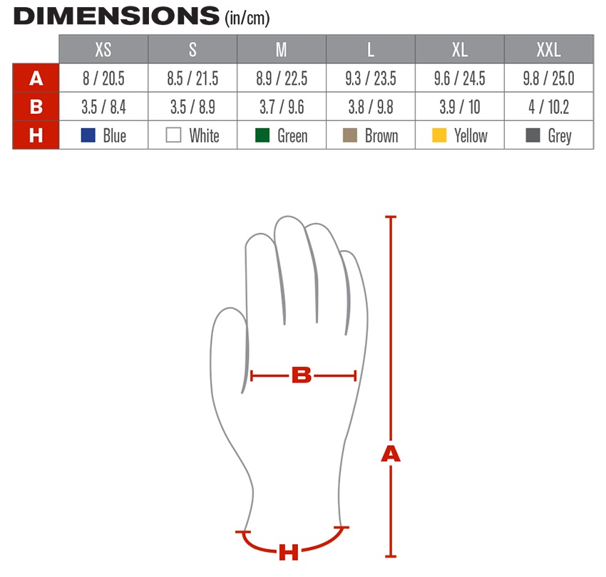 MaxiFlex Cut Resistant Gloves with Micro Dot Palm (12 Pair) - Sizing Chart from Columbia Safety