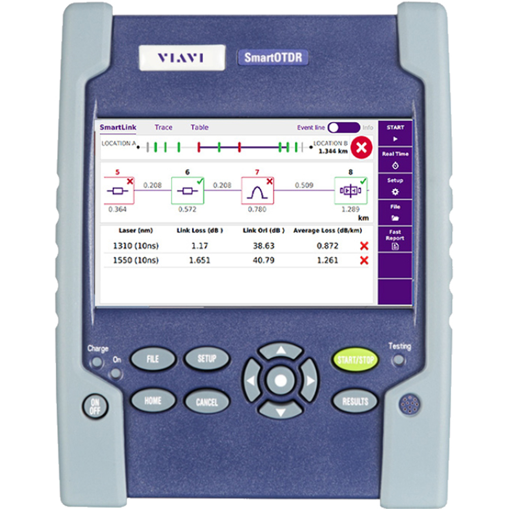 VIAVI Premium SmartOTDR Handheld Fiber Tester  1310/1550nm and Filtered 1650nm with PM VFL WiFi and FTTH-SLM from Columbia Safety