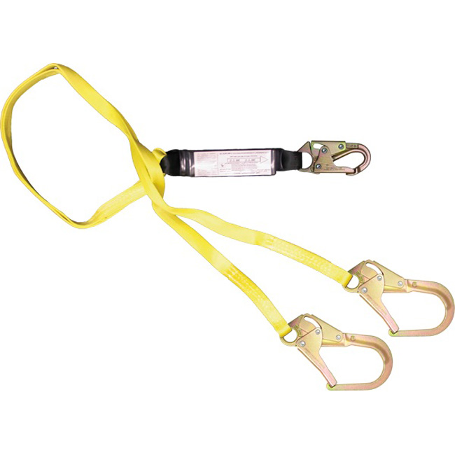 French Creek Dual Leg 4 Foot 1 Inch Web Heavy Duty Lanyard with Snap and 2.5 Inch Steel Rebar Hook from Columbia Safety